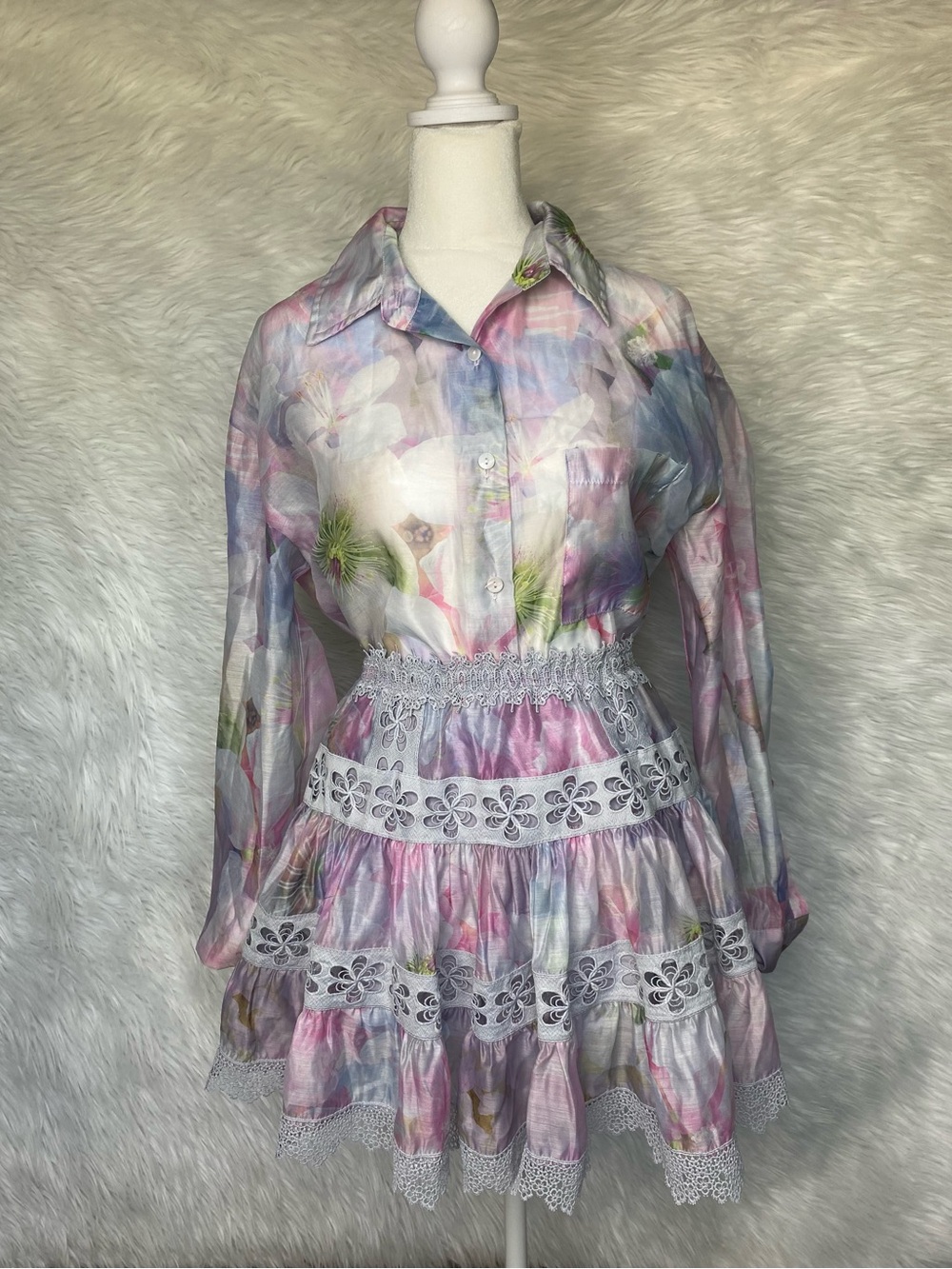 TALULAH Pastel Watercolor Button-Up Blouse